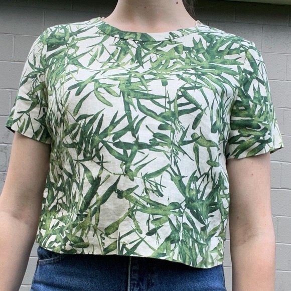 Massimo Dutti Linen Botanical Cropped Tee - Picture 4 of 13